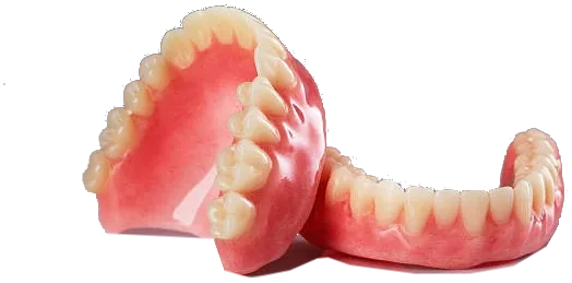 Dentadura removível, com base de resina que cobre o céu da boca